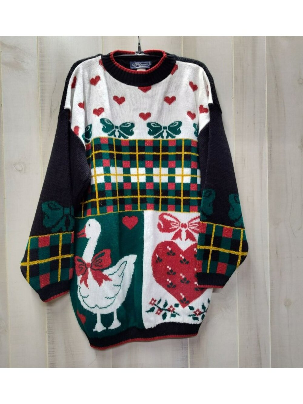 Vintage JJ Browne Oversize Large Sweater Cottage Christmas Hearts Goose Country